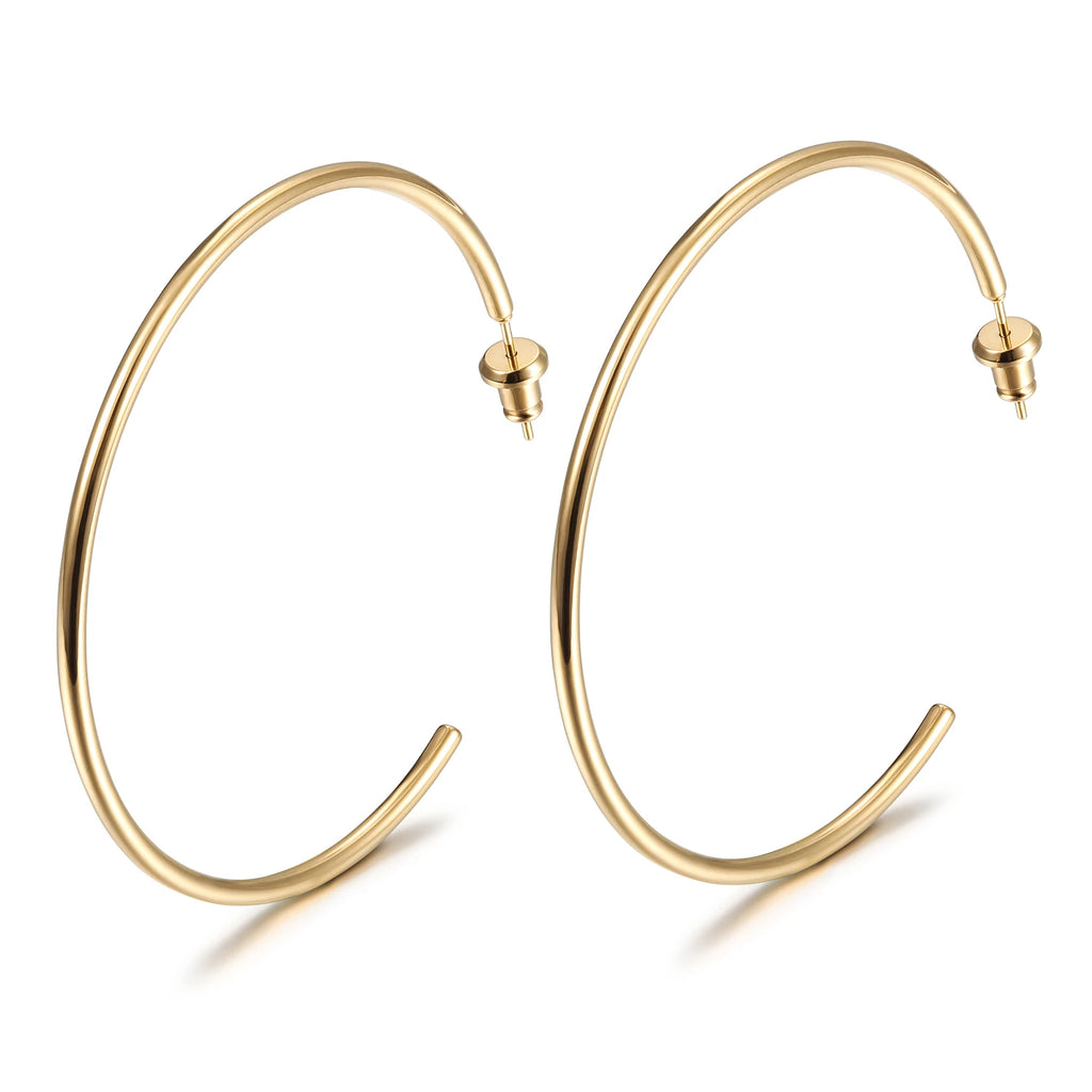 14k Gold 316L Stainless Steel 2" Classic Large Hoop Earrings