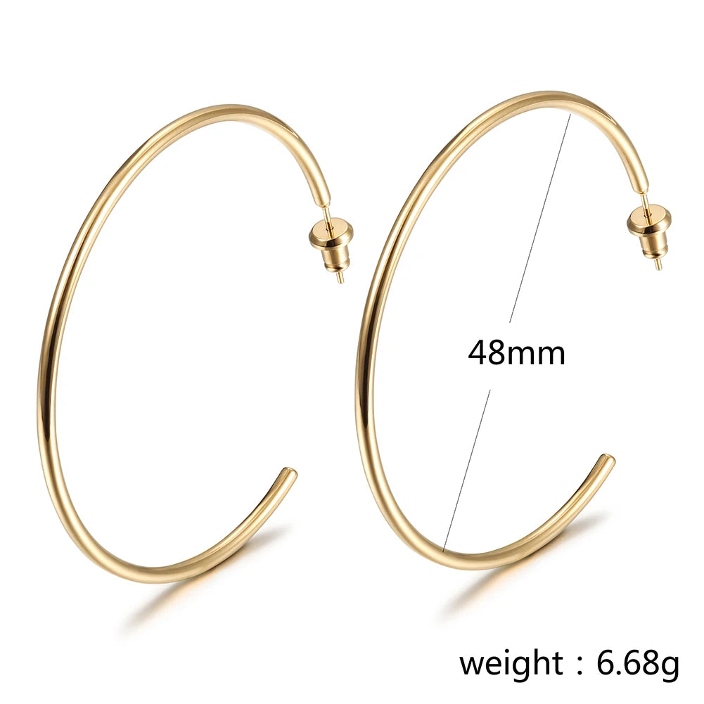 14k Gold 316L Stainless Steel 2" Classic Large Hoop Earrings