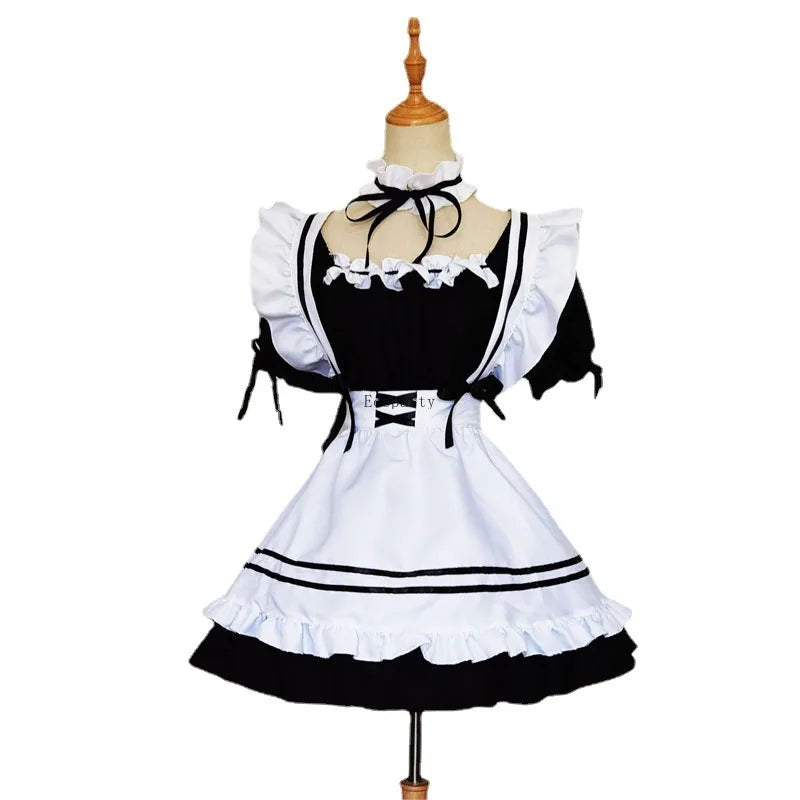 2021 Black Cute Lolita Maid Costumes Girls Women Lovely Maid Cosplay Uniform Animation Show Japanese Outfit Dress Clothes