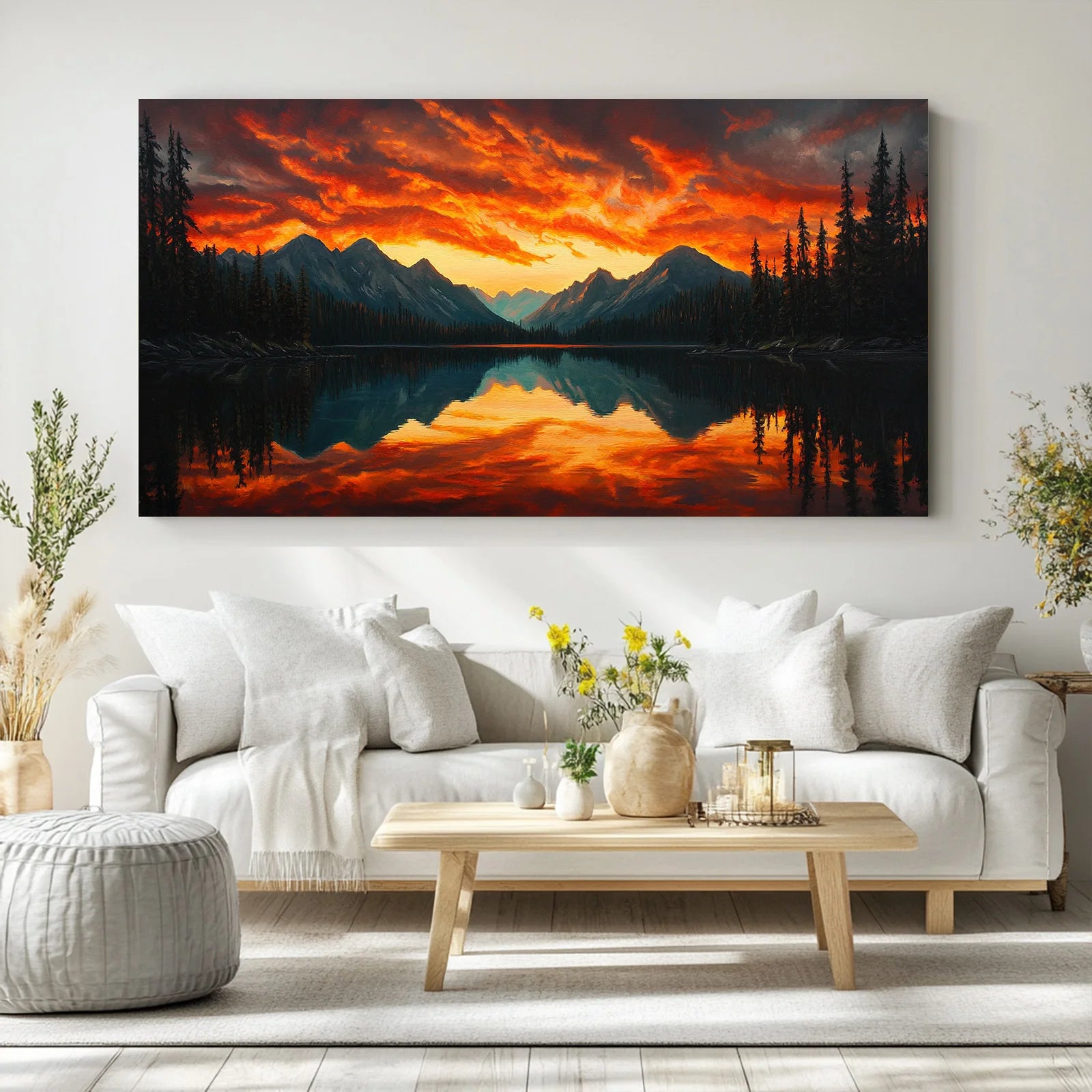 1PC Canvas Printed Stretch Frame Christmas Wall Decoration Sunflower Lakeside Scenery Still Life Watercolor Home Decoration