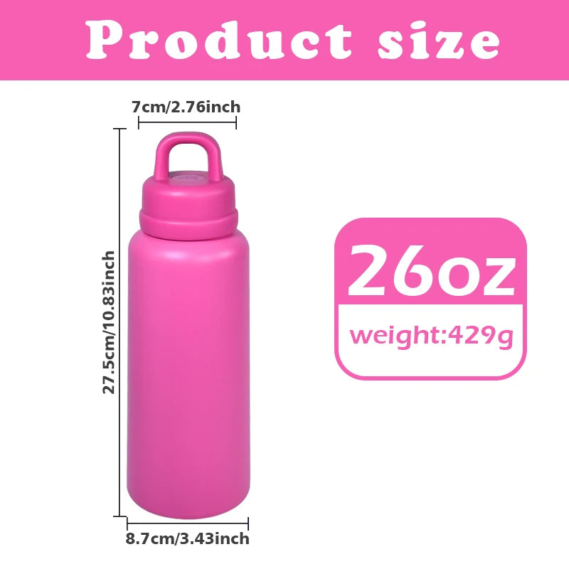 US RTS 26oz Stainless Steel Water Bottle Powder Coating Double Walled Tumbler Press Open Lid Vacuum Flask for Laser Hot Pink