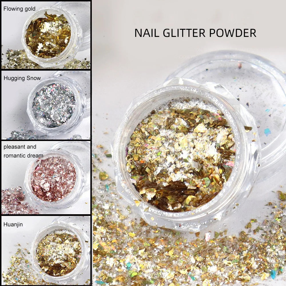 2024 New Nail Art Decoration Sparkling Powder Series DIY Other Nail Products Silver Foil & Powder Star Nail Supplies