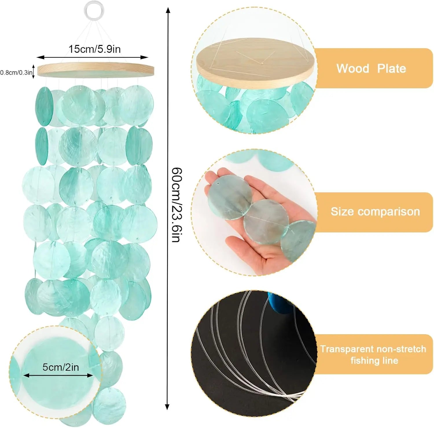 Wind Chimes for Outside Handcrafted Turquoise Capiz Shells Windchime Coastal Style Decor for Indoor/Outdoors Garden Decor