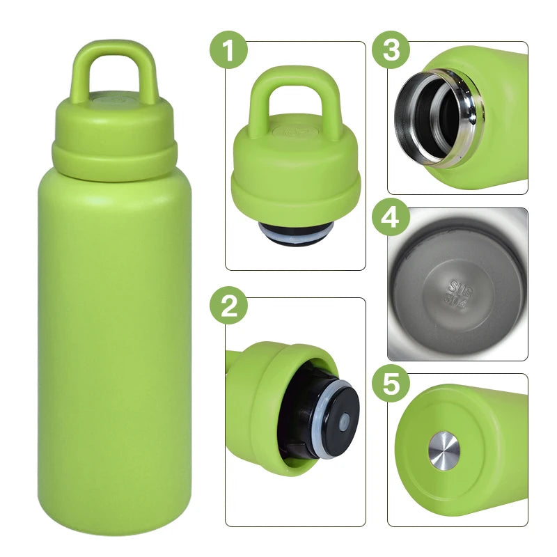 US RTS 26oz Stainless Steel Water Bottle Powder Coating Double Walled Tumbler Press Open Lid Vacuum Flask for Laser Green