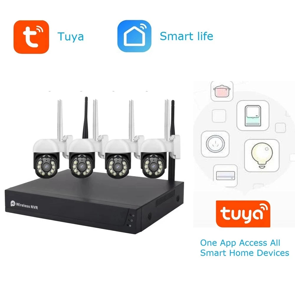Tuya Smart Life 8CH 8-Camera PTZ Video System 1080P Wireless WIFI CCTV Security Camera NVR Kit Surveillance Systems