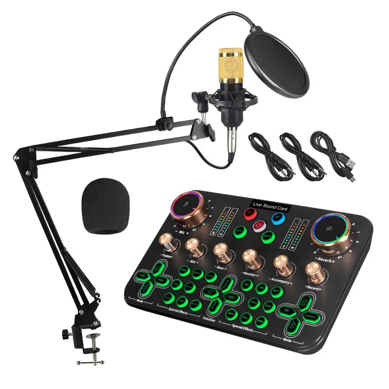 Portable Wireless Type C Condenser Microphone Noise Cancelling RGB LED Lighting Dual Intelligent Chip Sound Card Compatibility