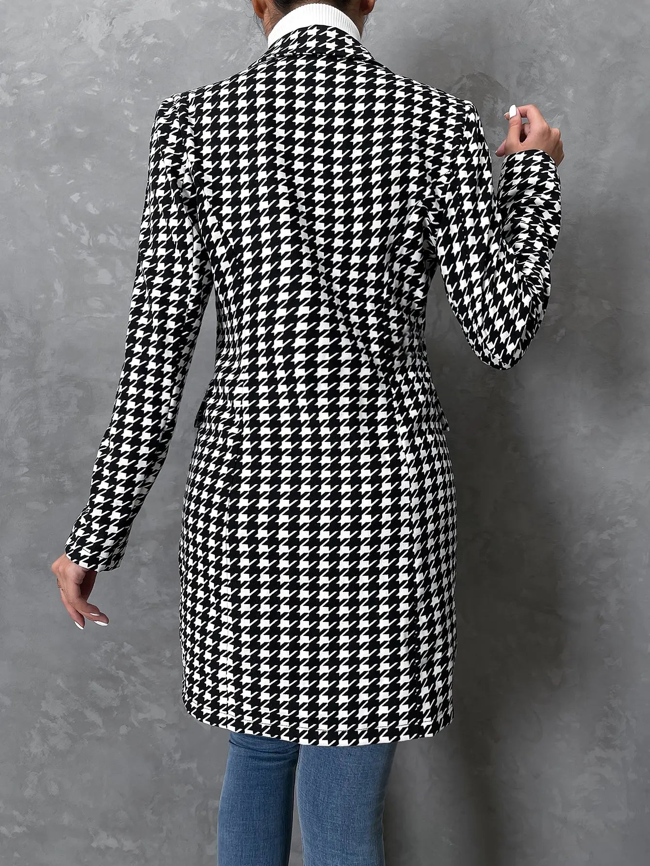 2023 Fashion Plaid Suits Turn Down Collar Double Button Mid-Length Casual Coat Swallow Gird Print Coat for Ladies