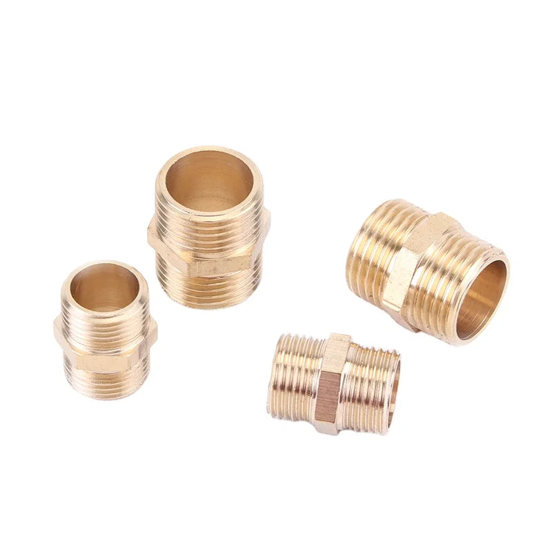 1/8\" 1/4\" 3/8\" 1/2\" 3/4\" 1\"BSP Double Male Thread Brass Copper Pipe Hex Nipple Fitting Quick Adapter Male Male Reduce