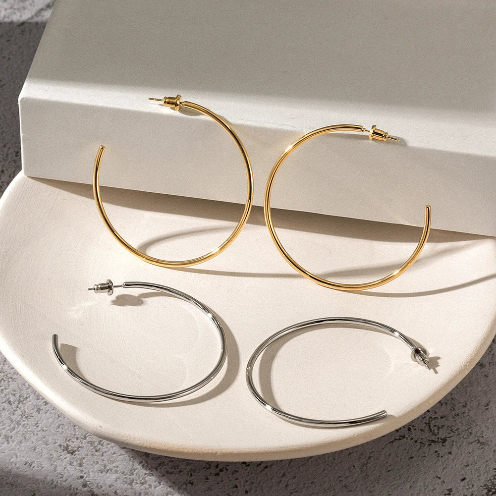 14k Gold 316L Stainless Steel 2" Classic Large Hoop Earrings