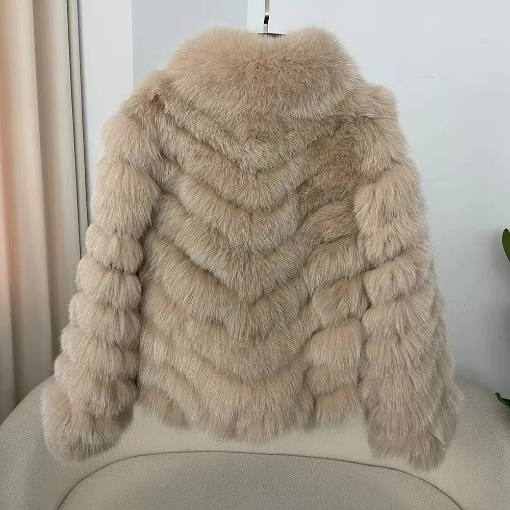2024 New Arrival Winter Thick Warm Leather Fur Jacket Women Real Fox Fur Coat