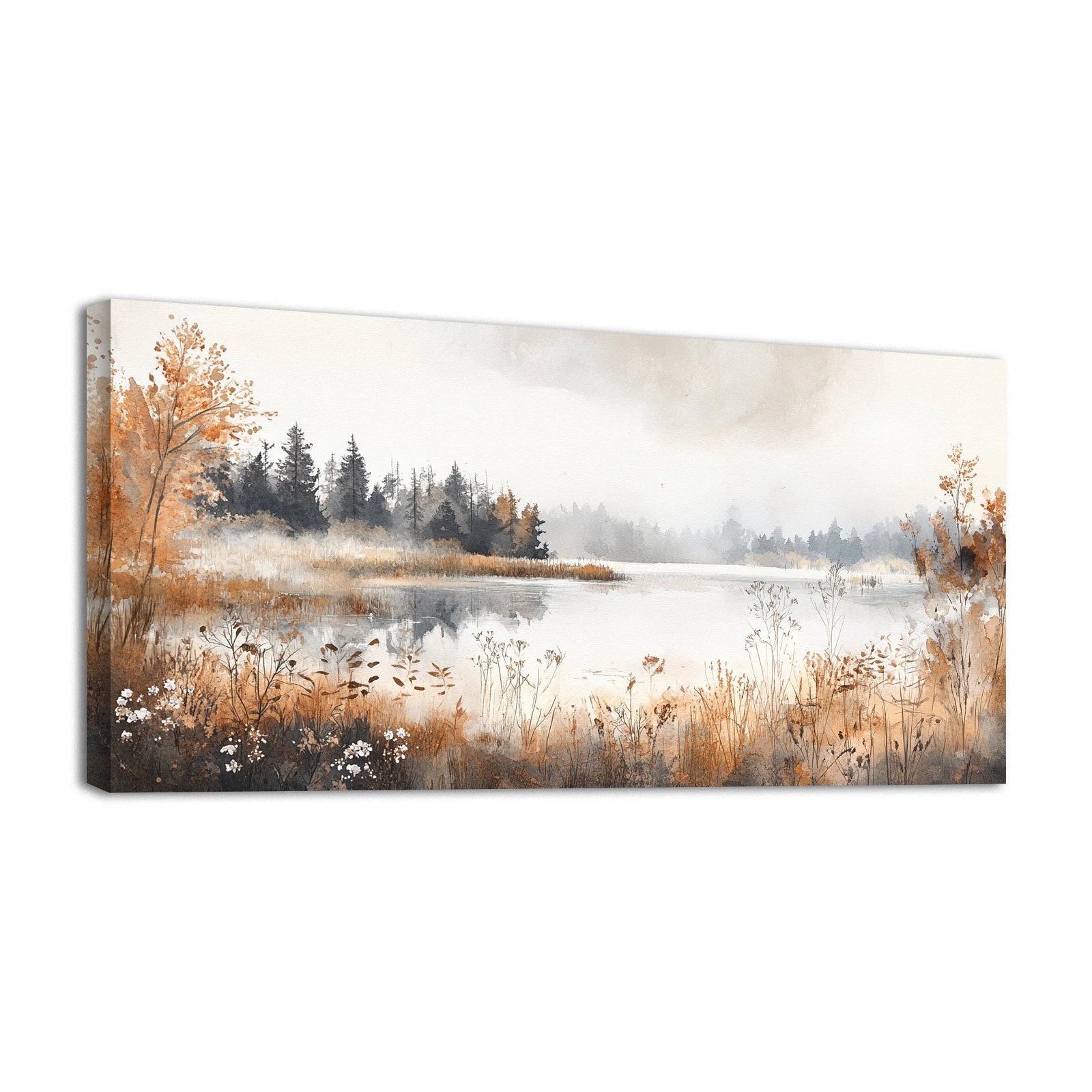 1PC Canvas Printed Stretch Frame Christmas Wall Decoration Sunflower Lakeside Scenery Still Life Watercolor Home Decoration