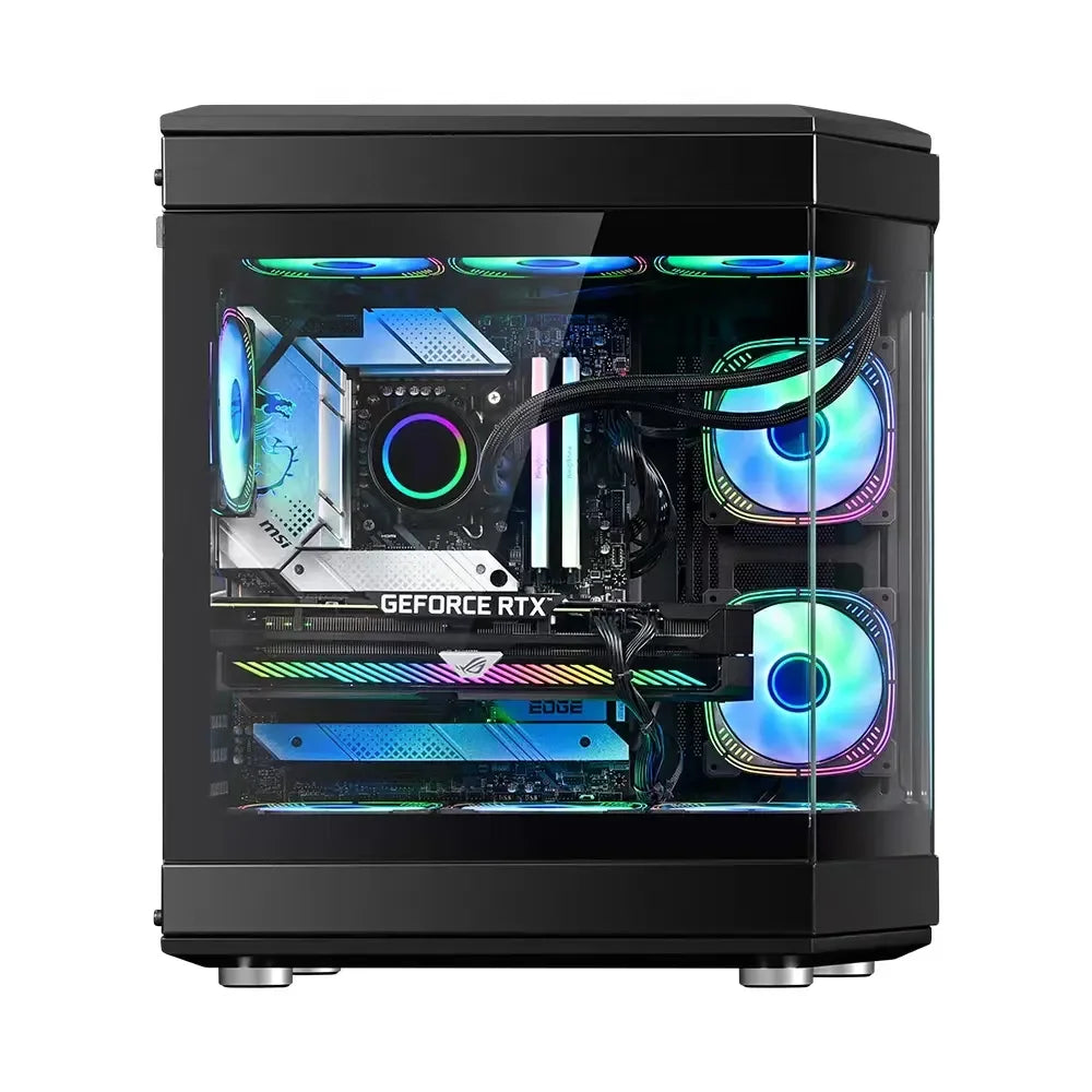 "RGB Tempered Glass Gaming PC Case for ATX/M-ATX Mid Tower Stock Full View Side Panel"