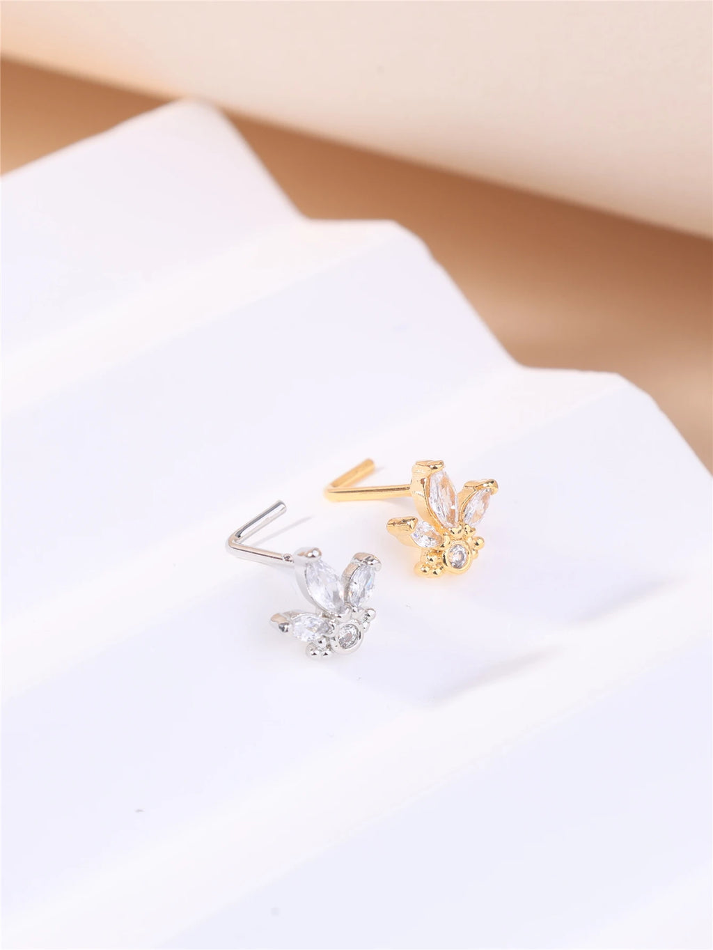 1Pcs 20G L Shaped Nose Studs CZ Small 18K Gold Filled Silver Color Nose Piercing for Women Girl Cute Nostril Jewelry Wholesale
