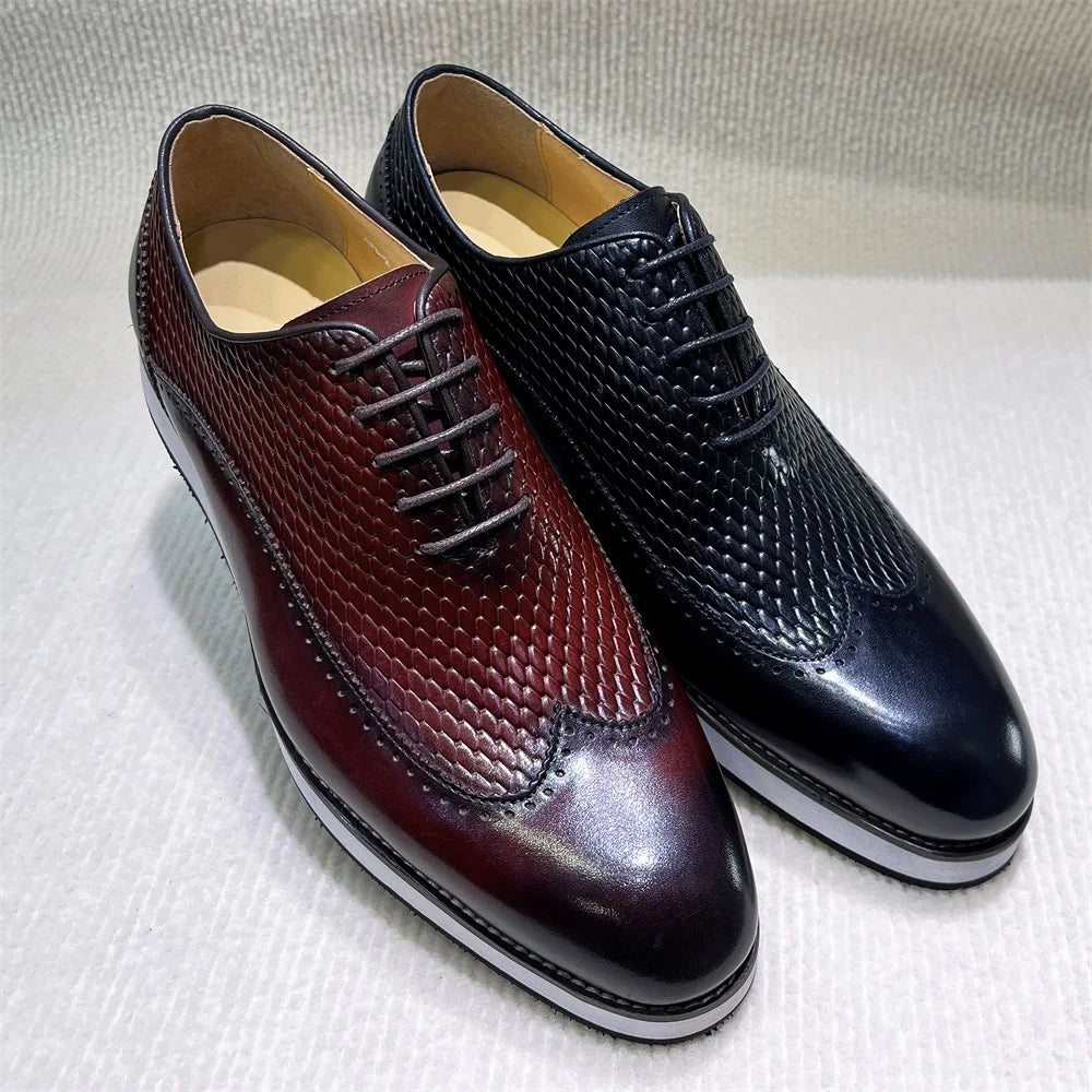 High Quality Men's Casual Business Shoes Custom Handmade Printing Genuine Leather Oxford Lace-up Banquet Dress Shoes