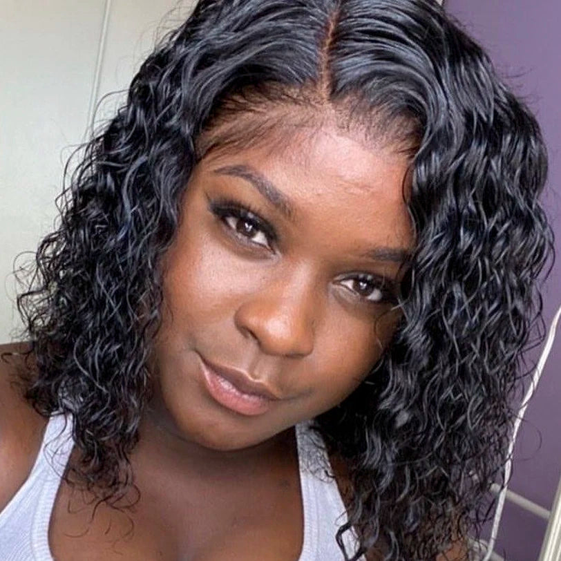 Wholesale Short Water Wave Bob HD Swiss Transparent Lace Front Wig for Black Women Natural Virgin Brazilian Human Remy Hair Wigs