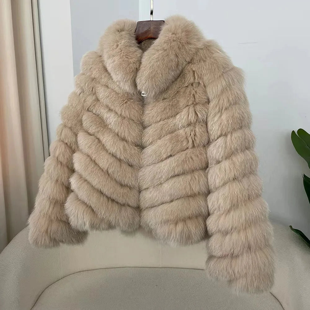 2024 New Arrival Winter Thick Warm Leather Fur Jacket Women Real Fox Fur Coat