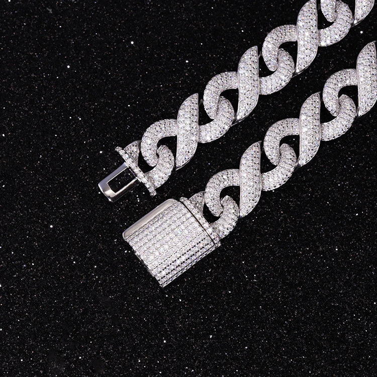 13mm Infinite Cuban Link Chain S925 Silver White Gold Plated Vvs Moissanite Cuban Necklace Infinity Rapper Hiphop Jewelry