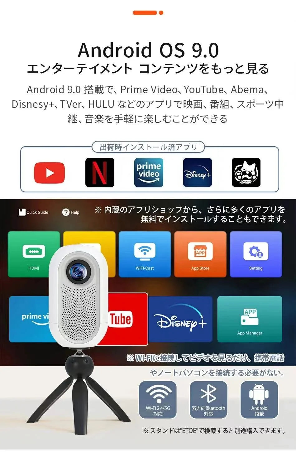 Japan Rakuten Hot Selling Android 9.0 System Smartphone WiFi 5G BT Mini Portable LED LCD Home Theater Movie Projector