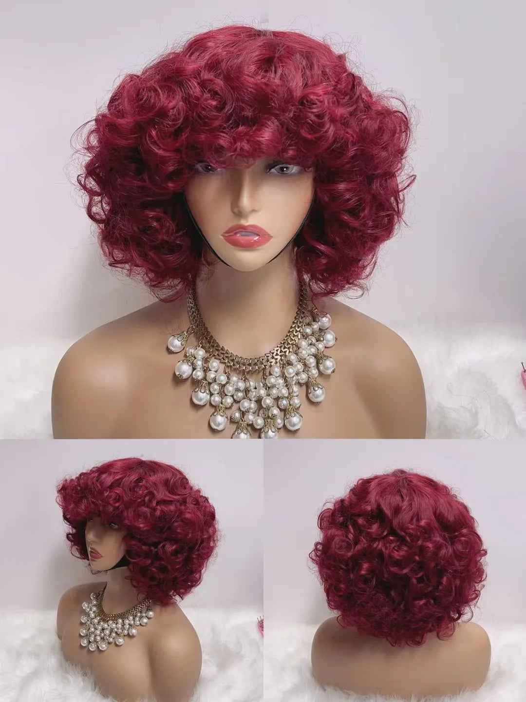 RG1510  Free Part Natural Hairstyles Machine Wig With No Lace 100% Virgin Human Hair Short Bangs Loose Wigs for Black Women