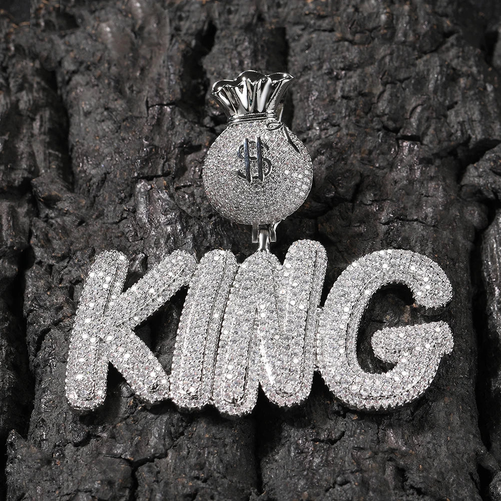 2023 New AAA CZ King Pendant Necklace Iced Out Bling Silver Color Cubic Zirconia US Dollar Buckle Charm Women Men Hiphop Jewelry