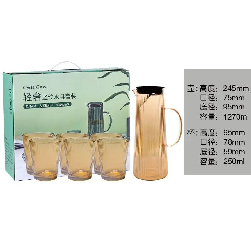Stripes Plated Color Glass Carafe Water Pitcher Set With Lid