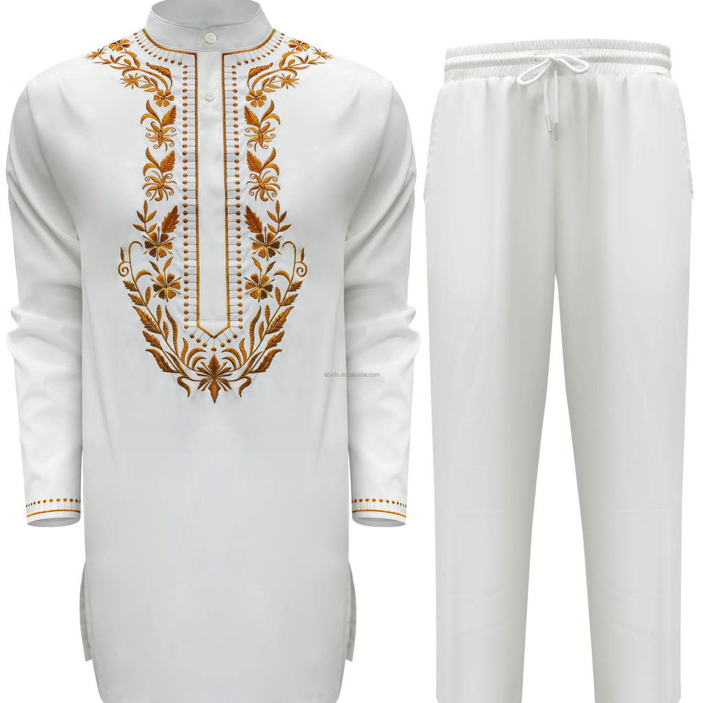 2024 African Men Wedding Sets Casual Shirts African Dress Clothes Dashiki Robe Africaine Men's Muslim Clothing 2-pc Set