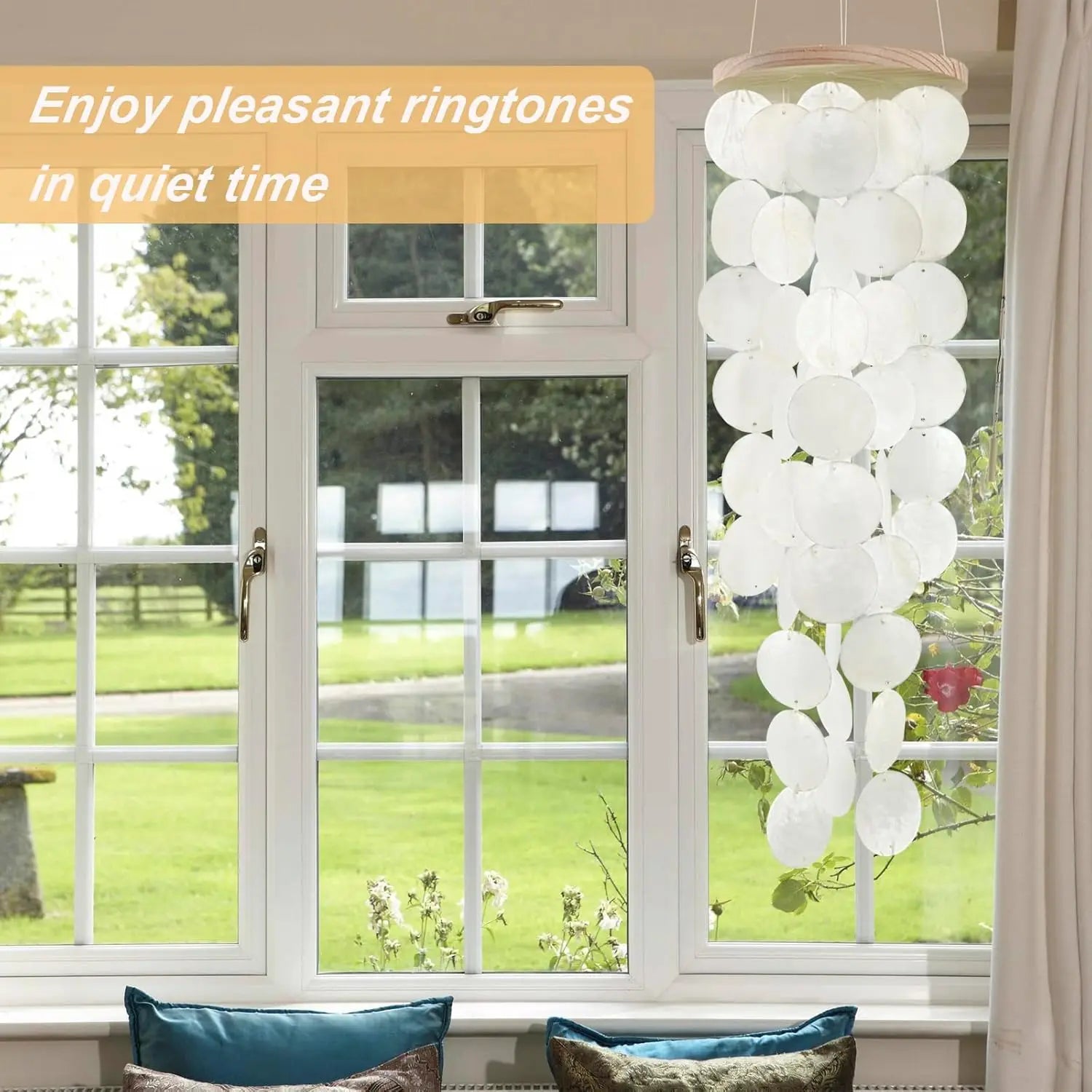 Wind Chimes for Outside Handcrafted Turquoise Capiz Shells Windchime Coastal Style Decor for Indoor/Outdoors Garden Decor