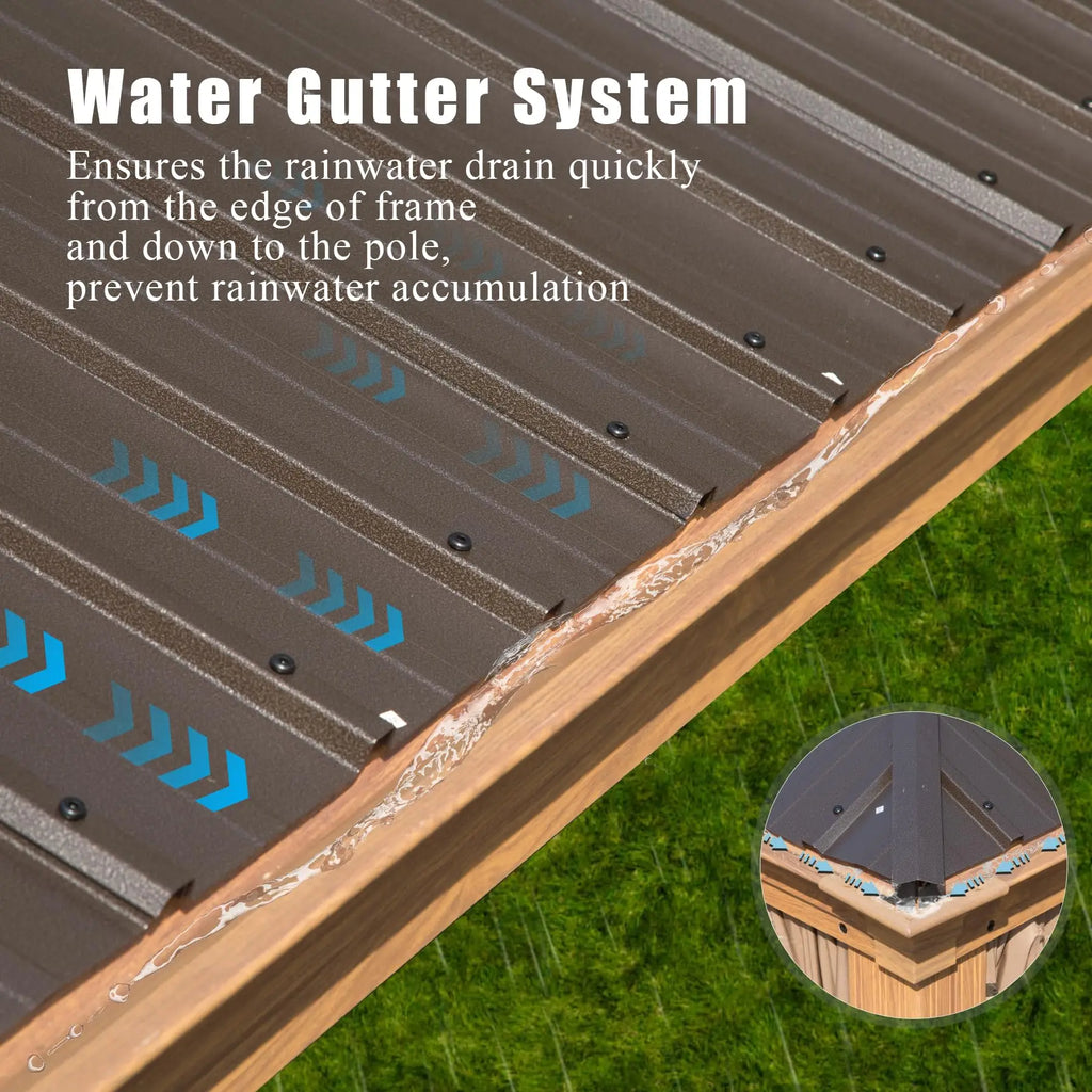 14'x24' Hardtop Aluminum Outdoor Gazebo Canopy Extra Large Double Roof Curtains Galvanized Steel Pavilion for Patio Deck