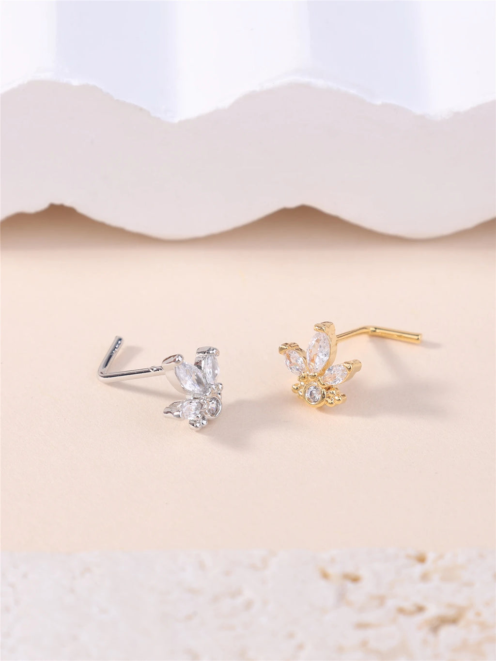 1Pcs 20G L Shaped Nose Studs CZ Small 18K Gold Filled Silver Color Nose Piercing for Women Girl Cute Nostril Jewelry Wholesale