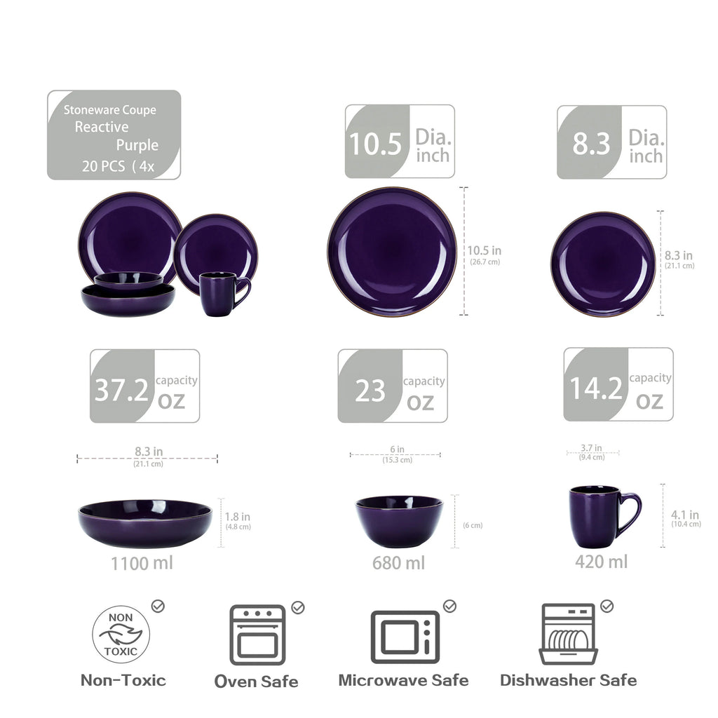 20 Piece Stoneware Dinner Set Clean Easy Coffee Mugs Ceramic Pizza Plates Bowls Hot Selling Dinnerware Sets for Kitchen 4 People