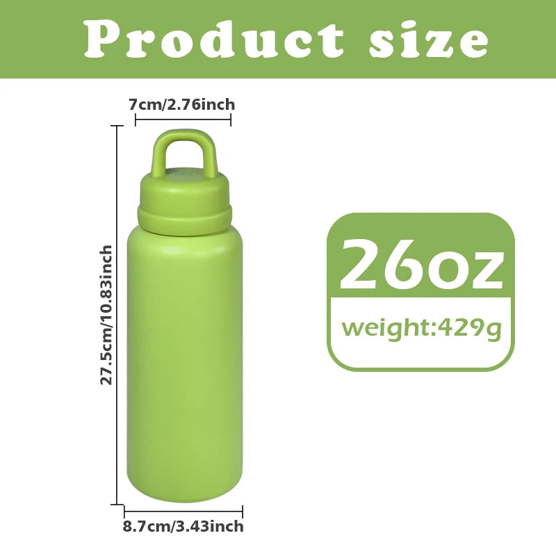 US RTS 26oz Stainless Steel Water Bottle Powder Coating Double Walled Tumbler Press Open Lid Vacuum Flask for Laser Green