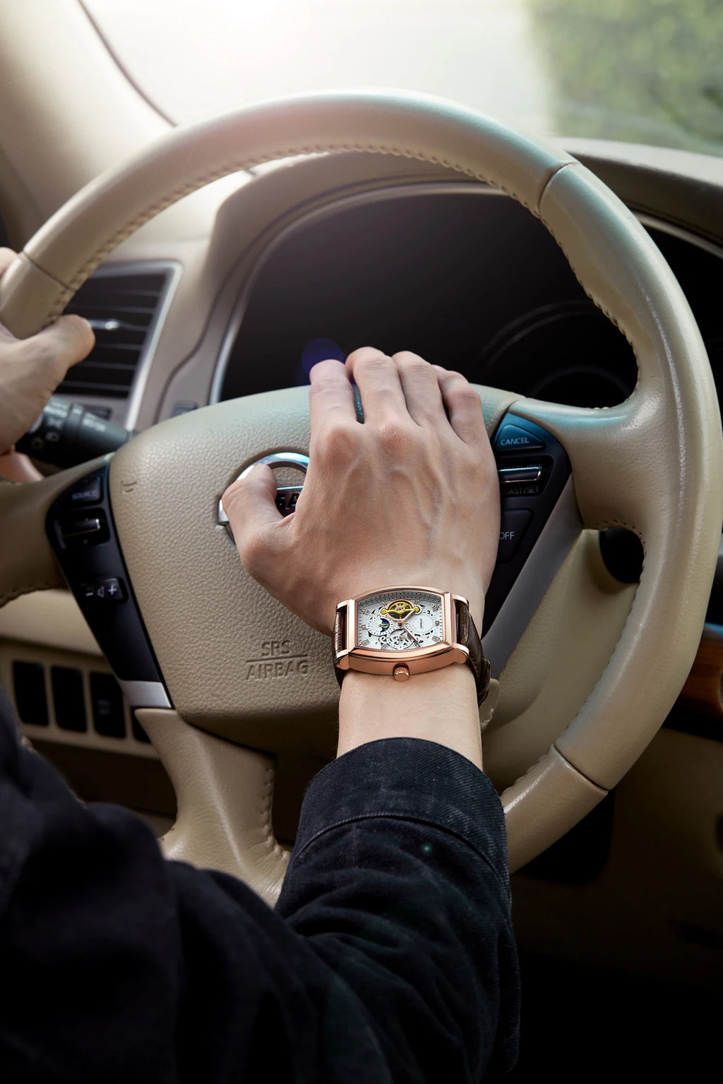 Real Tourbillon Hollow Out Men Watch Luxury Business Leather Automatic Mechanical Moon Watch