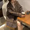 2024 Women Autumn Winter Korean Woolen Coat Plaid New Style Loose Tops Clothes Overcoat Lapel Collar Thick Coat