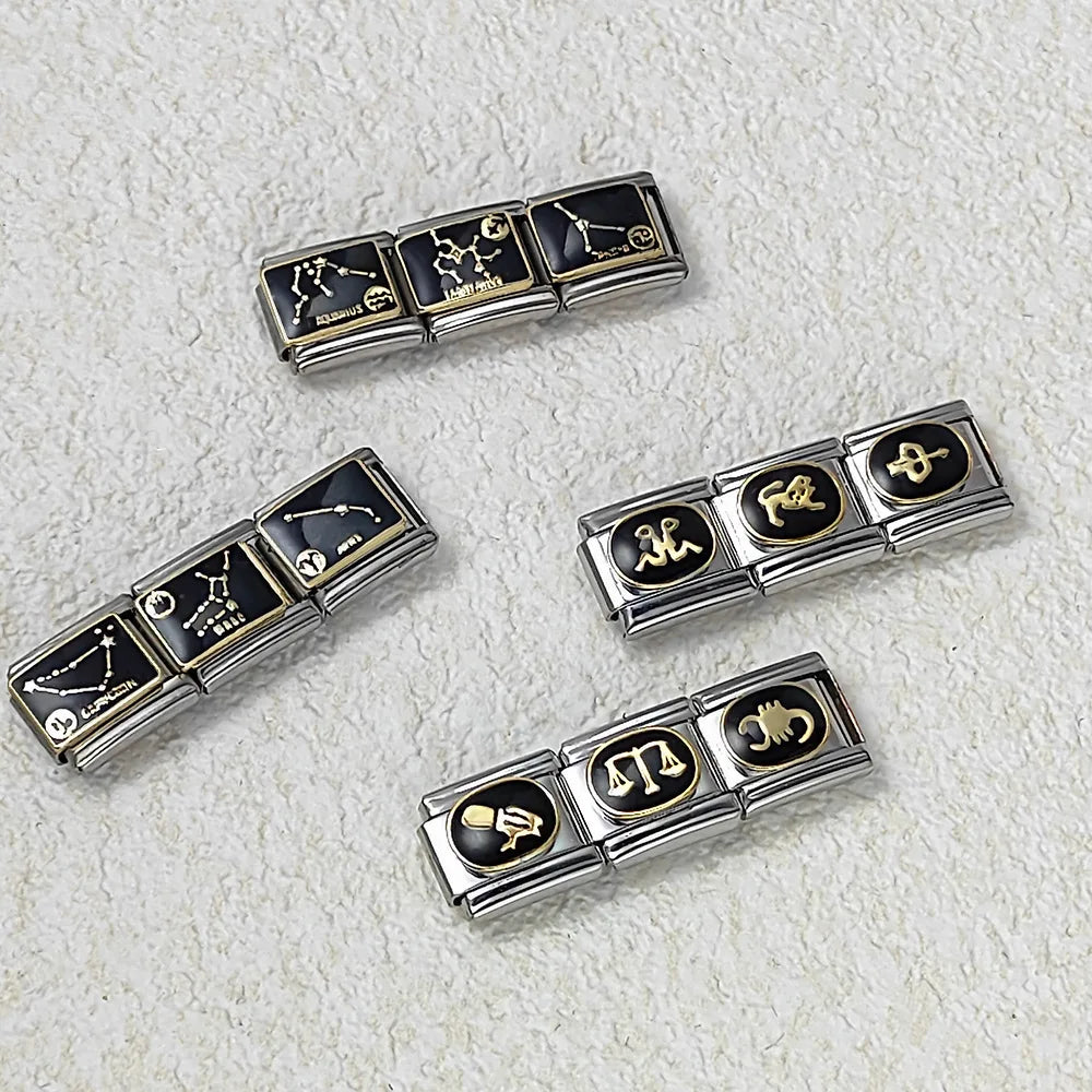 Italian Module DIY Pattern Stainless Steel Fashion Bracelet New 12 Constellation Series Gold Plating Oil Drop Design Bangles