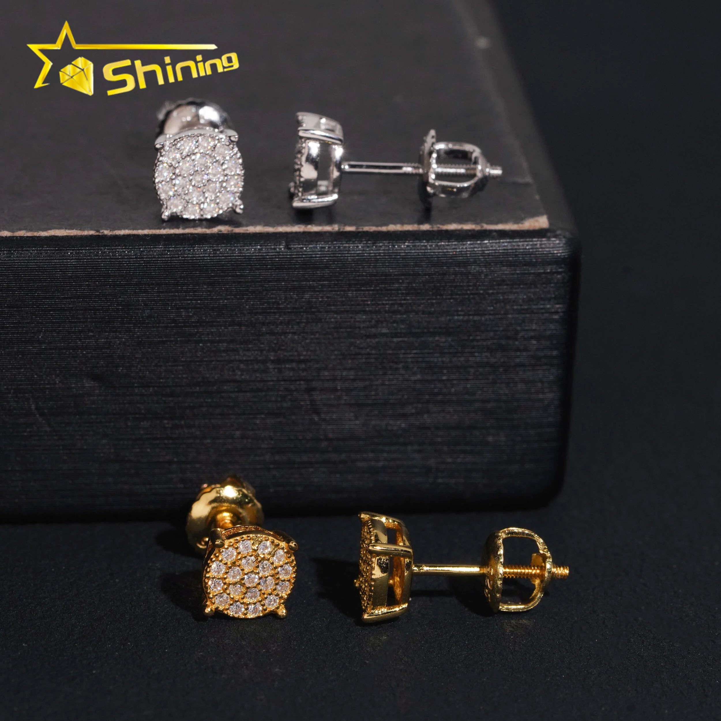 USA Warehouse Fast Shipping 925 Sterling Silver Gold Plated Pass Diamond Test VVS Moissanite Screw Back Stud Earring
