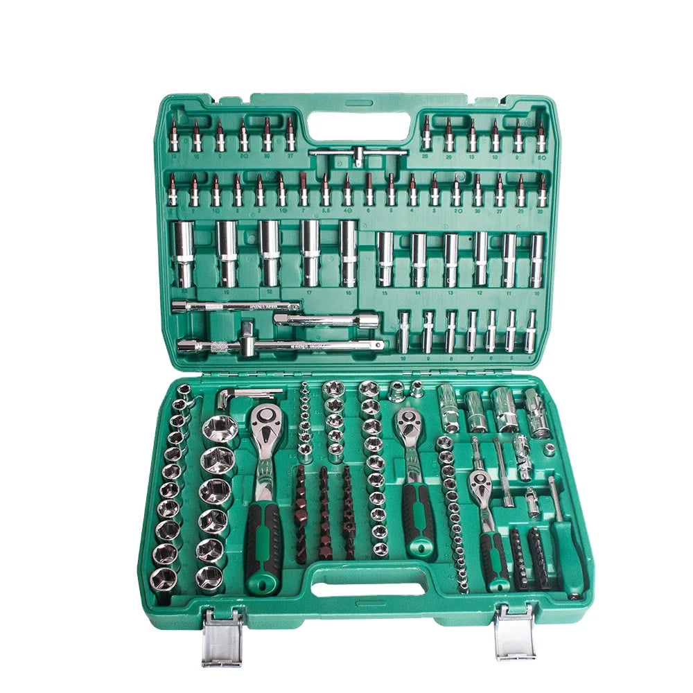 151 Piece Ratcheting Socket Wrench Set in 1/4 and 1/2 Inch 8-24 Toolbox Book Customizable OEM Hard Case Included