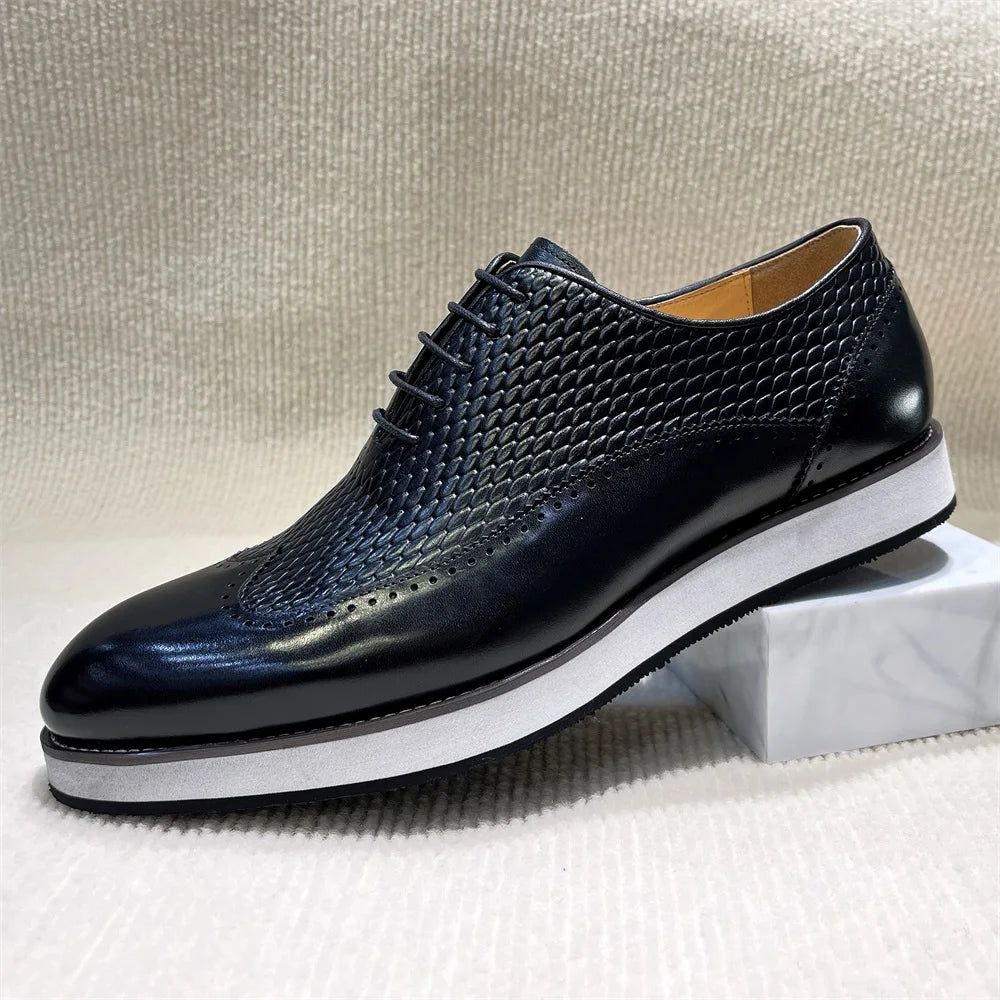 High Quality Men's Casual Business Shoes Custom Handmade Printing Genuine Leather Oxford Lace-up Banquet Dress Shoes