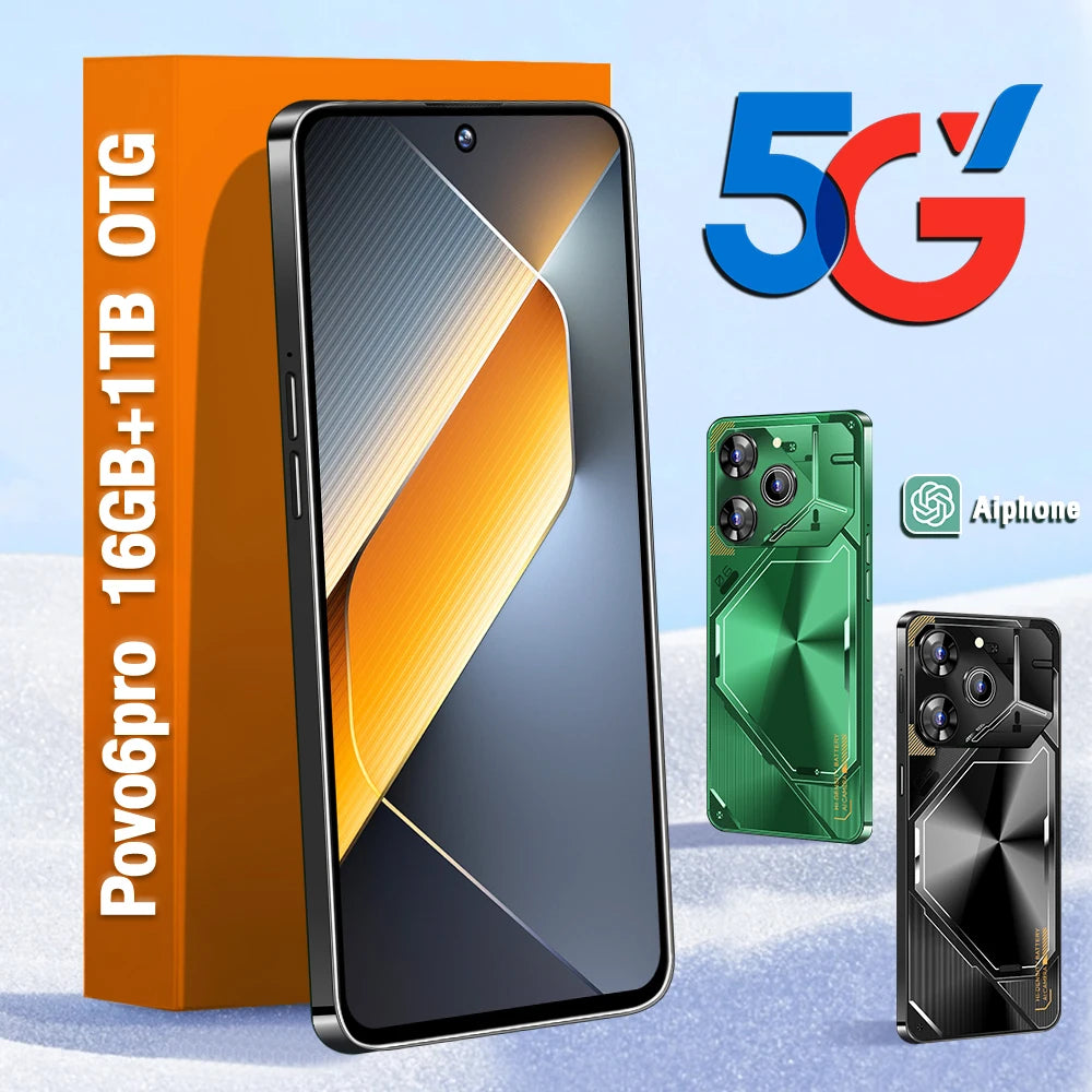 2022 Original Povo6pro Global 5G Smartphone 7.0 Inch 16GB+512GB Cellphone GPS Navigation Cheap Original Android Mobile Phone