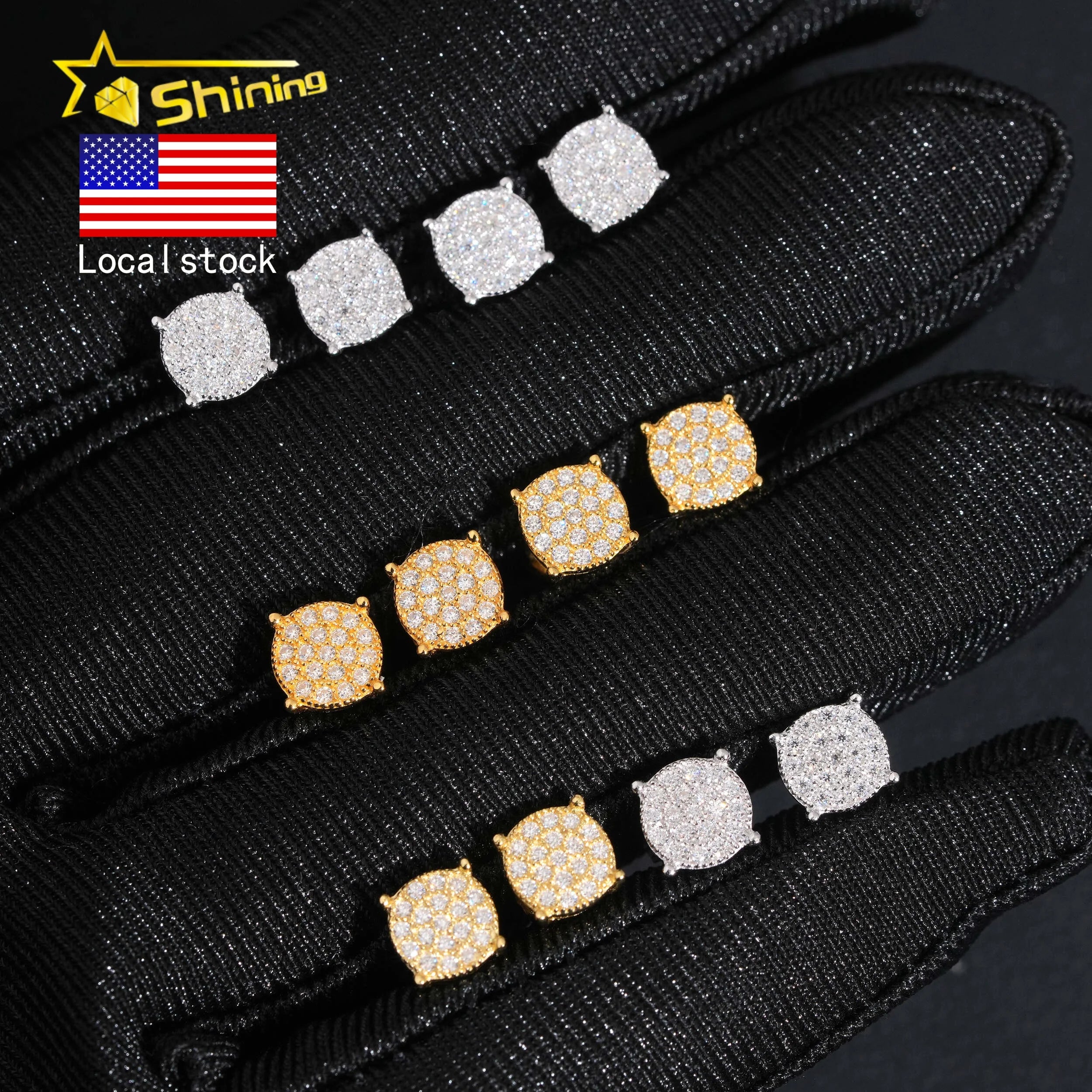 USA Warehouse Fast Shipping 925 Sterling Silver Gold Plated Pass Diamond Test VVS Moissanite Screw Back Stud Earring