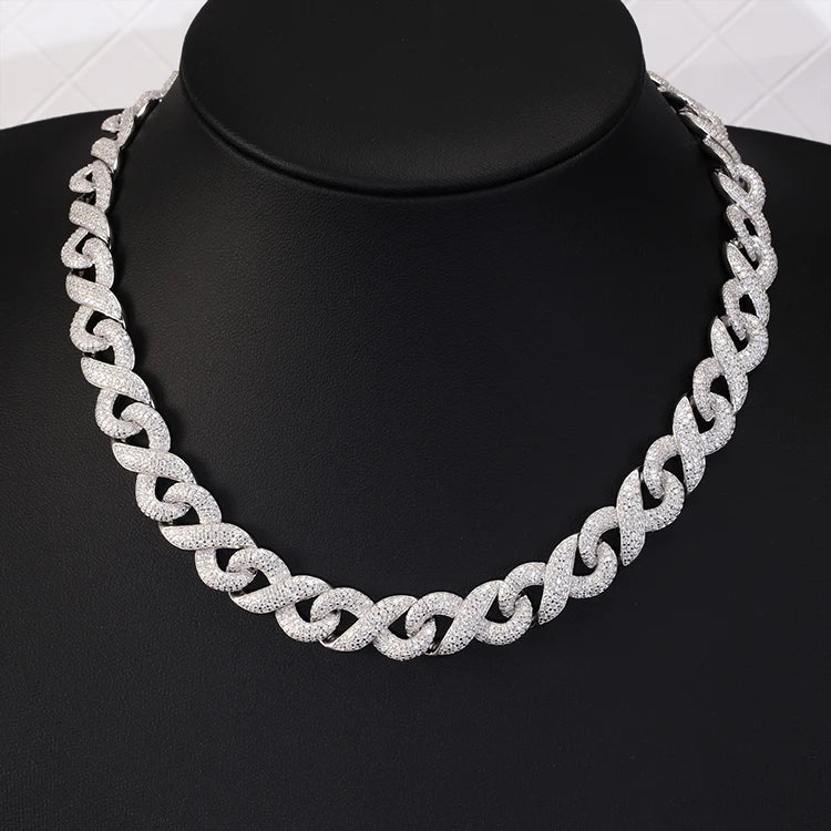 13mm Infinite Cuban Link Chain S925 Silver White Gold Plated Vvs Moissanite Cuban Necklace Infinity Rapper Hiphop Jewelry
