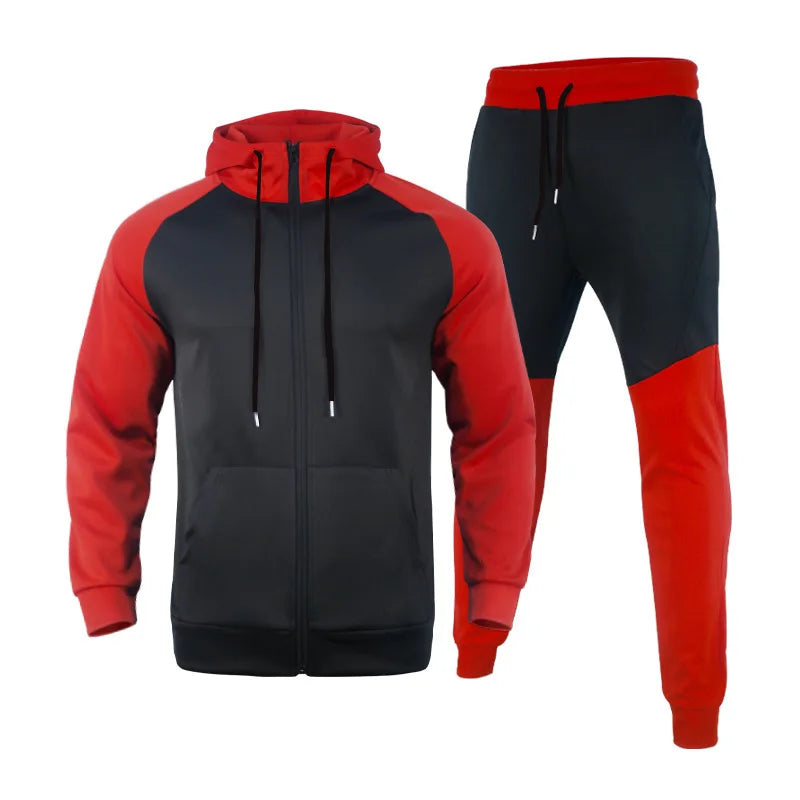 2022 Autumn Suit Men's Casual Hooded Sweater Splicing Contrast Color Casual Sports Suit Men's Wear