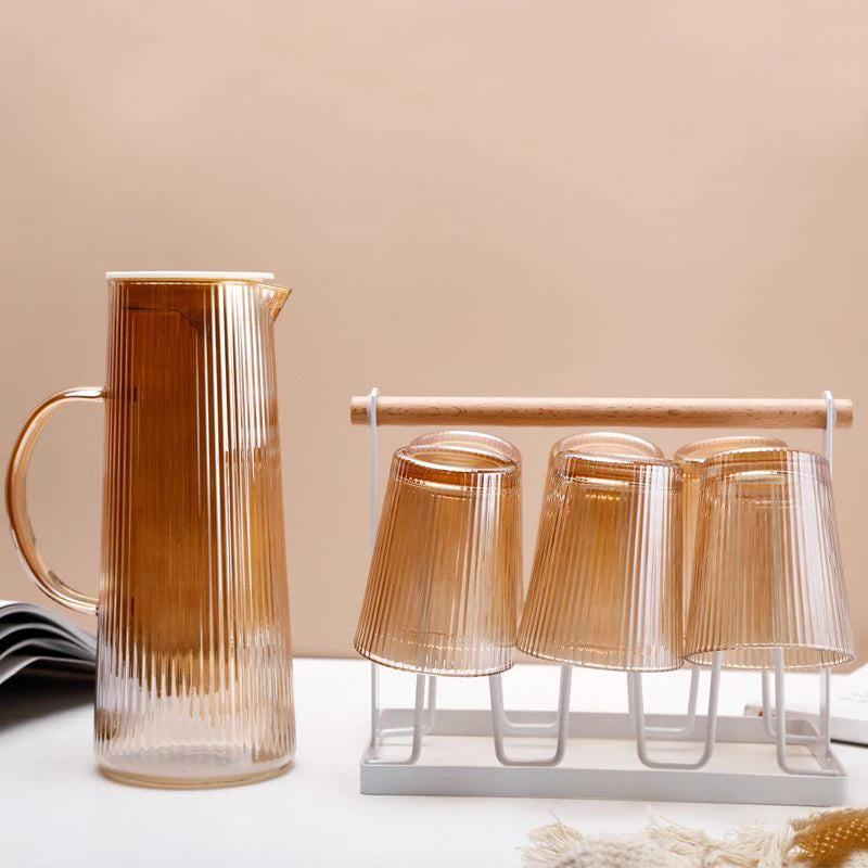 Stripes Plated Color Glass Carafe Water Pitcher Set With Lid