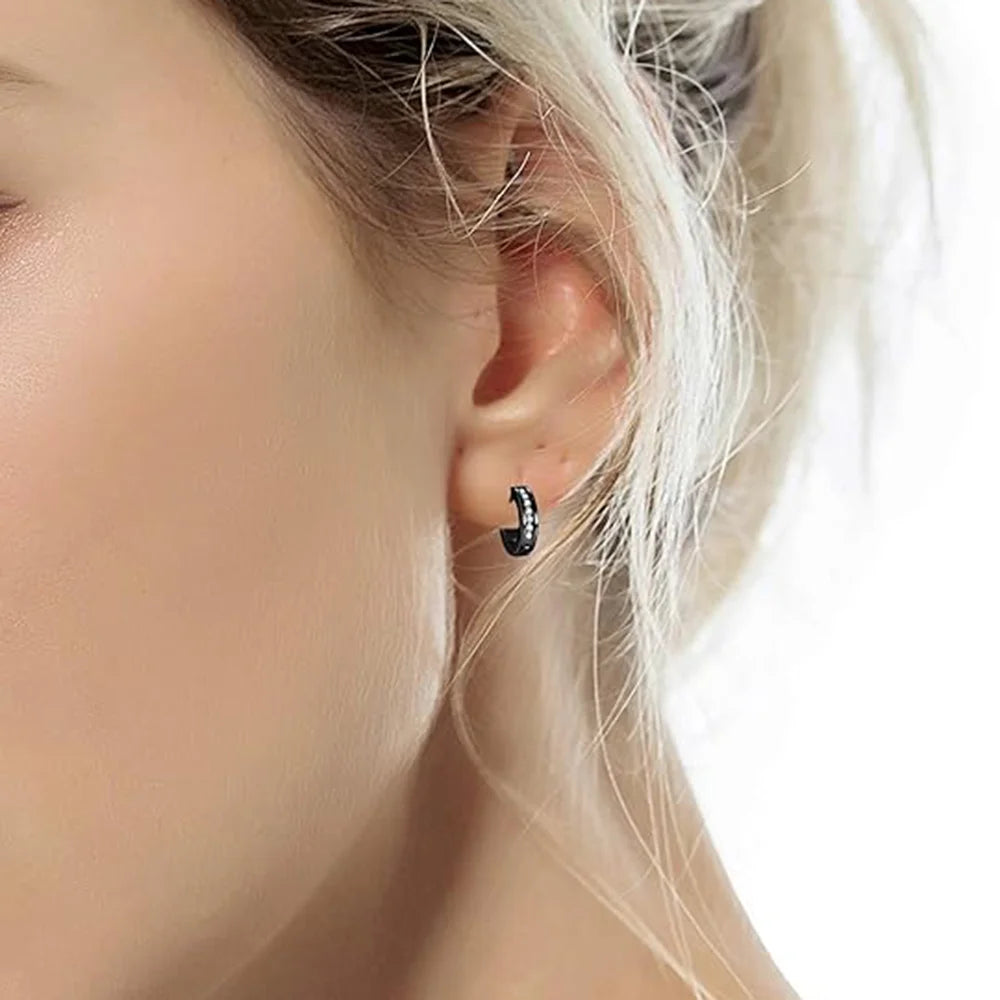 12 Pairs Stainless Steel Small Hoop Earrings Set Huggie Earrings CZ Inlaid Dangle Hinged  Stud Earrings for Mens