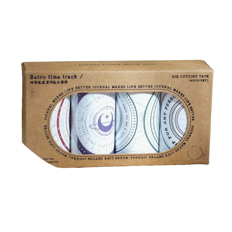 4 Rolls/box Combination Tape Time Track Series Retro Theme Handbook DIY Material Decorative Loop Stickers
