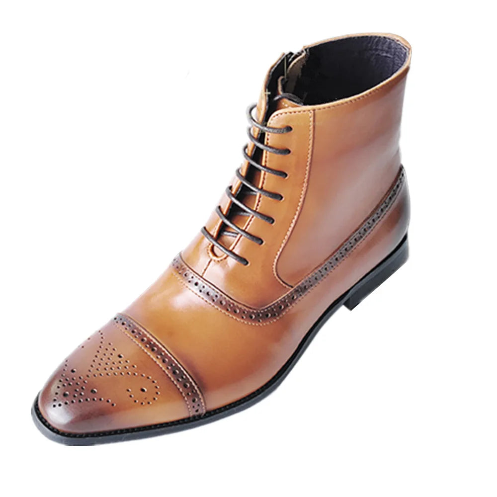 2024 British Style Fashion Footwear Men's PU Leather Brogue Boot Dress Shoes Men Ankle Boots