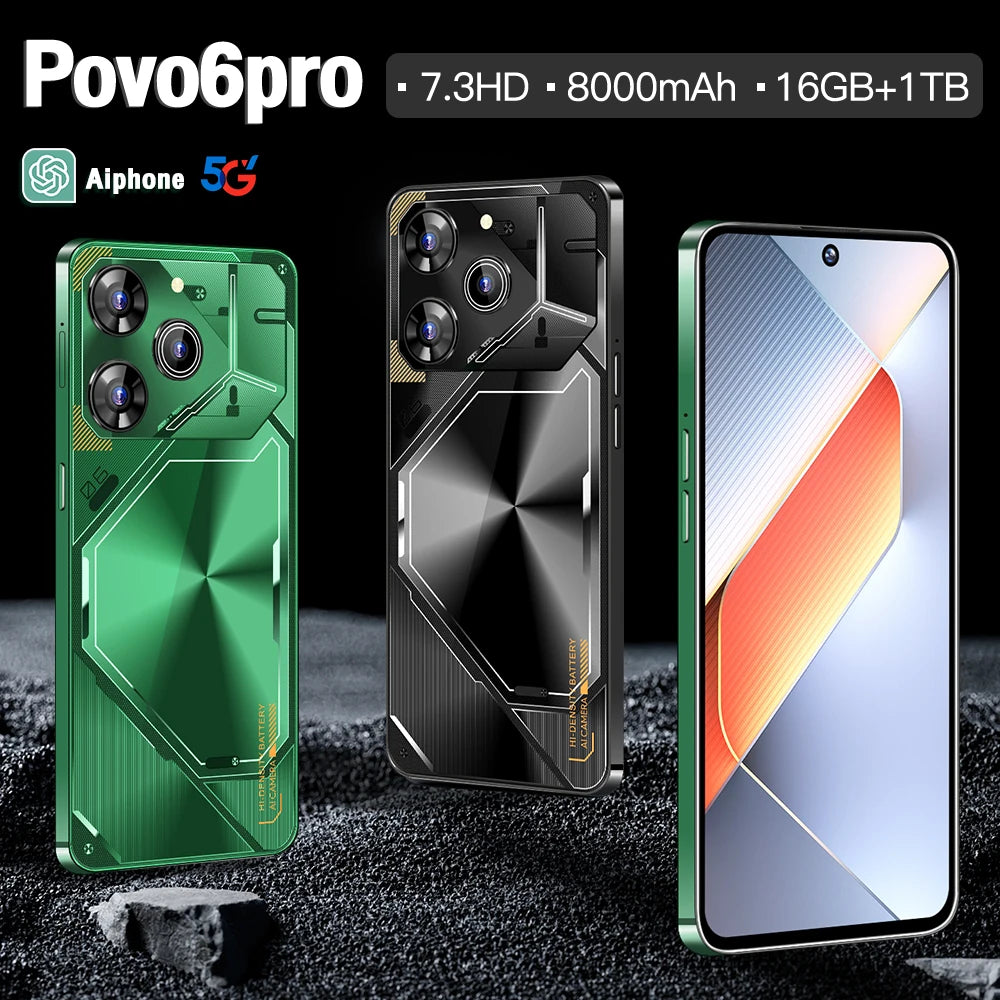 2022 Original Povo6pro Global 5G Smartphone 7.0 Inch 16GB+512GB Cellphone GPS Navigation Cheap Original Android Mobile Phone