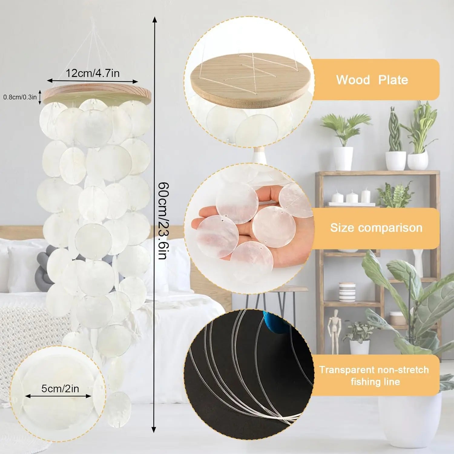 Wind Chimes for Outside Handcrafted Turquoise Capiz Shells Windchime Coastal Style Decor for Indoor/Outdoors Garden Decor