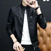 2021 Men's Casual PU Leather Jacket Coat Stand Collar New Korean Version Handsome Flight Motorcycle Jacket for Spring Autumn