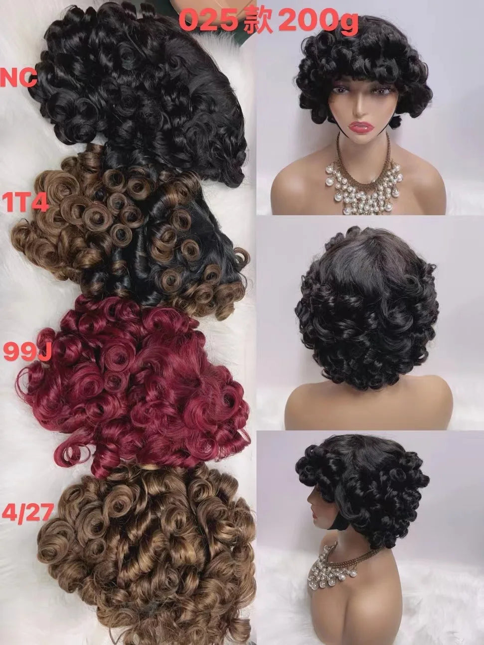 RG1510  Free Part Natural Hairstyles Machine Wig With No Lace 100% Virgin Human Hair Short Bangs Loose Wigs for Black Women