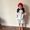 2024 New Summer Casual Sportswear for Boys and Girls Baby Short Sleeved Clothes with High Waist Sweet Style for Children
